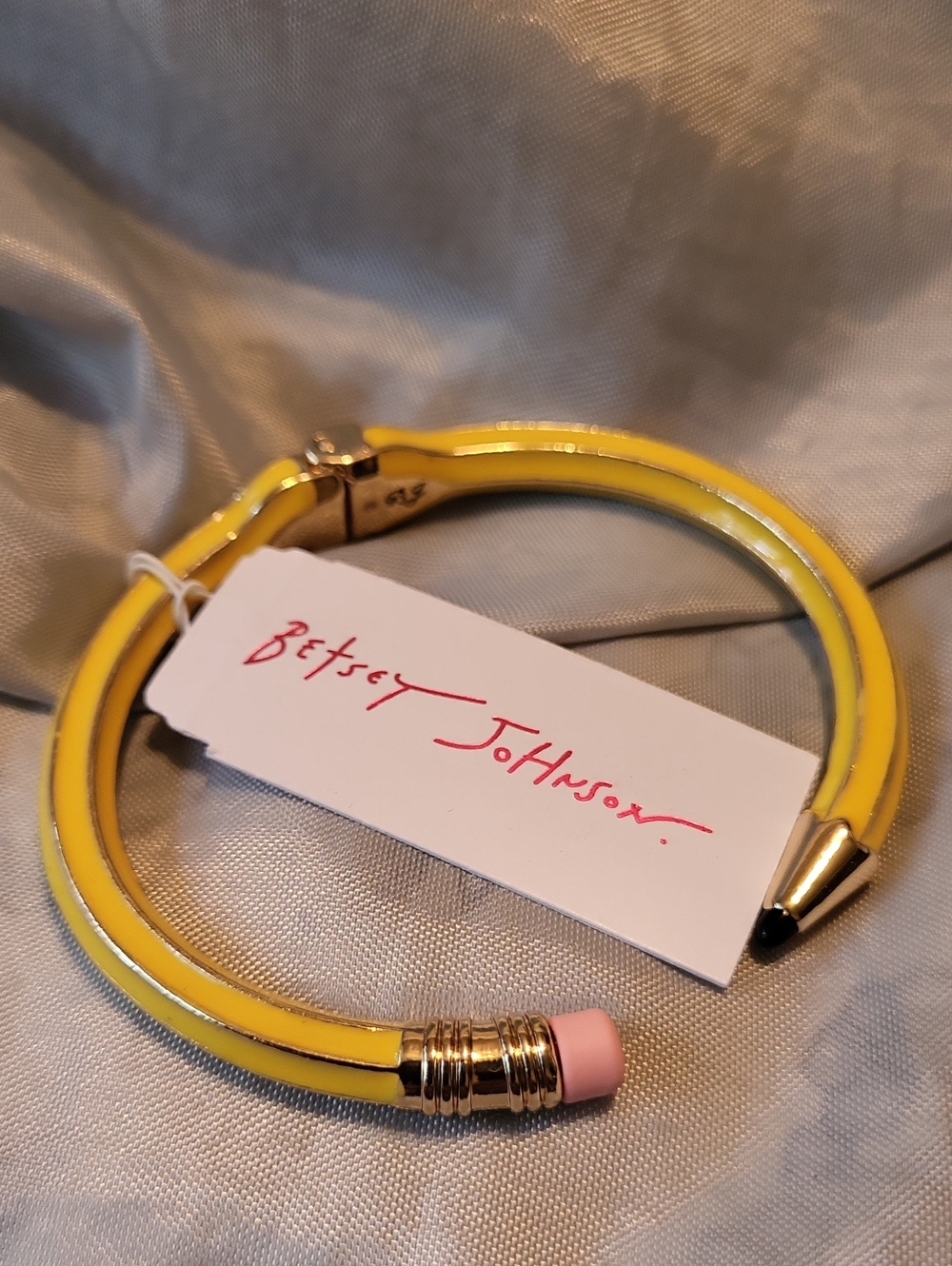 Betsey Johnson Pencil Hinged Yellow, Pink And Golden Bracelet BNWT